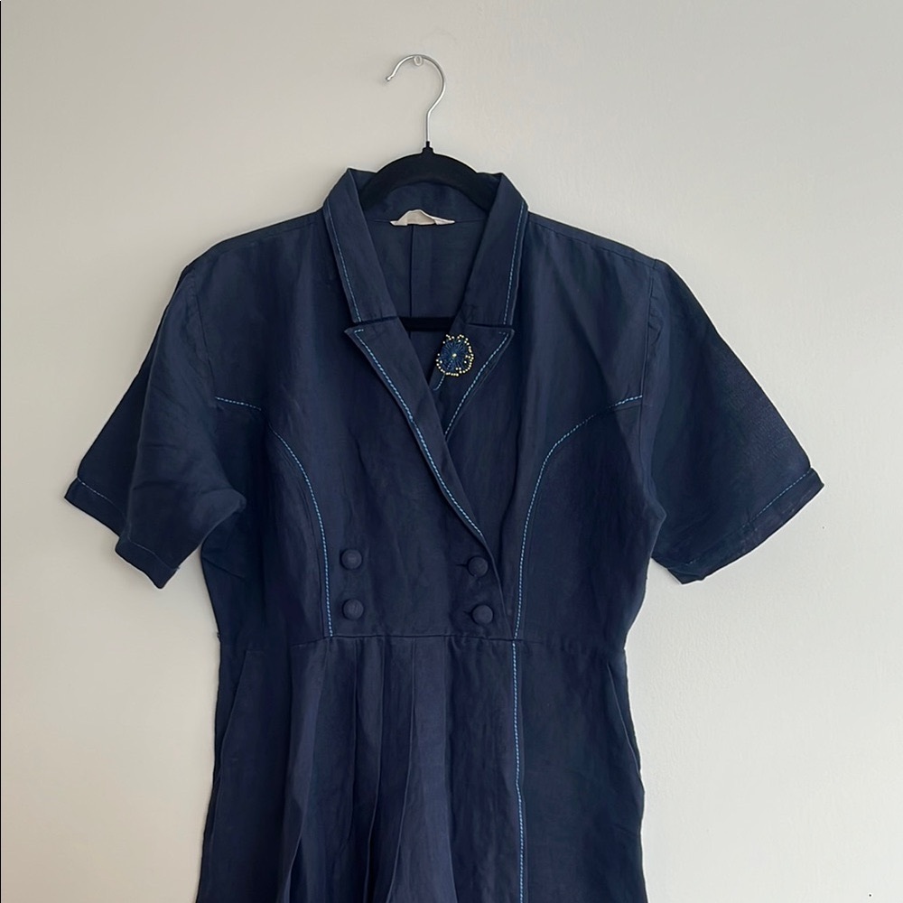 Navy Blue Cotton linen Dress